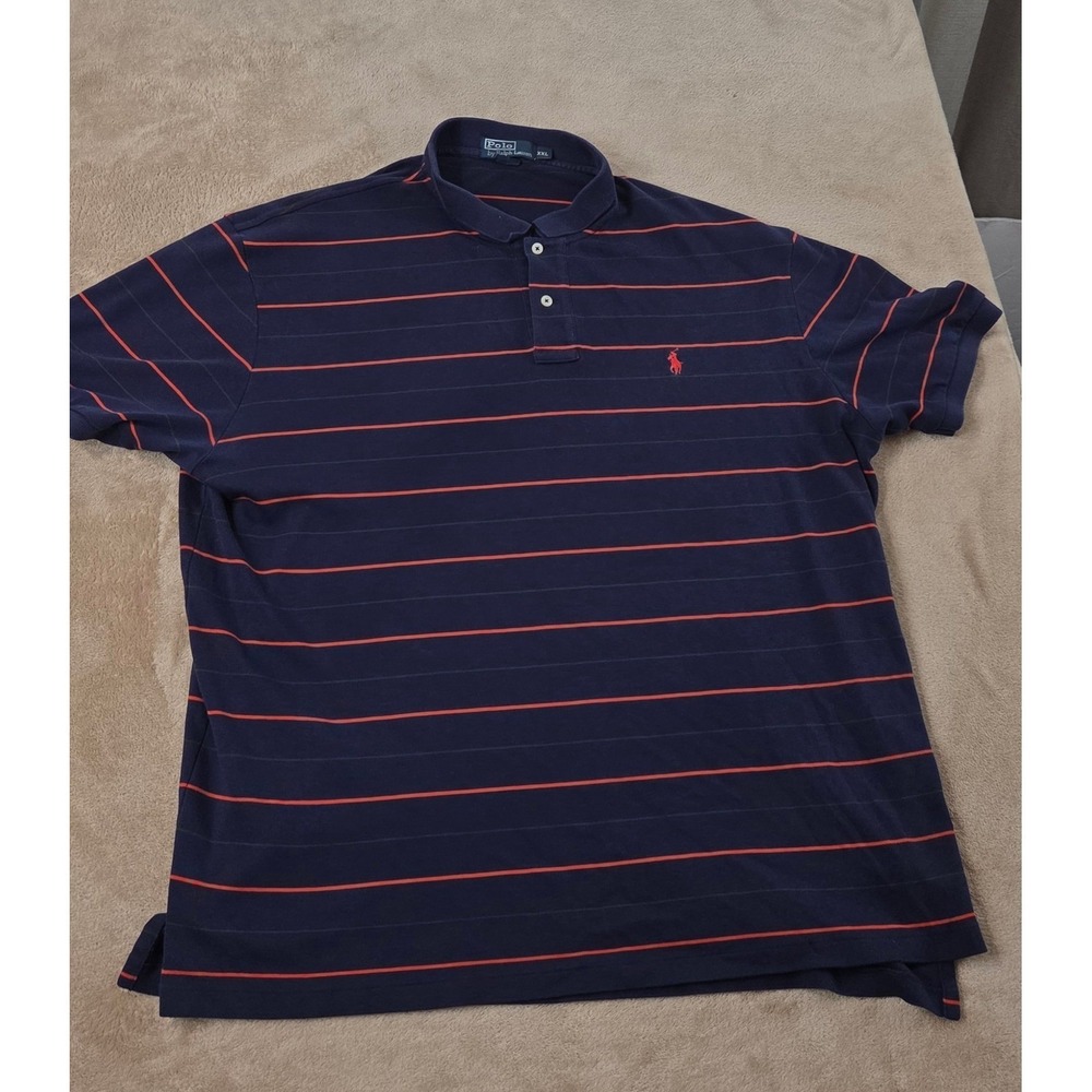 Vintage Polo Ralph Lauren Polo Shirt Mens 2XL Blue Striped Mesh Short Sleeve